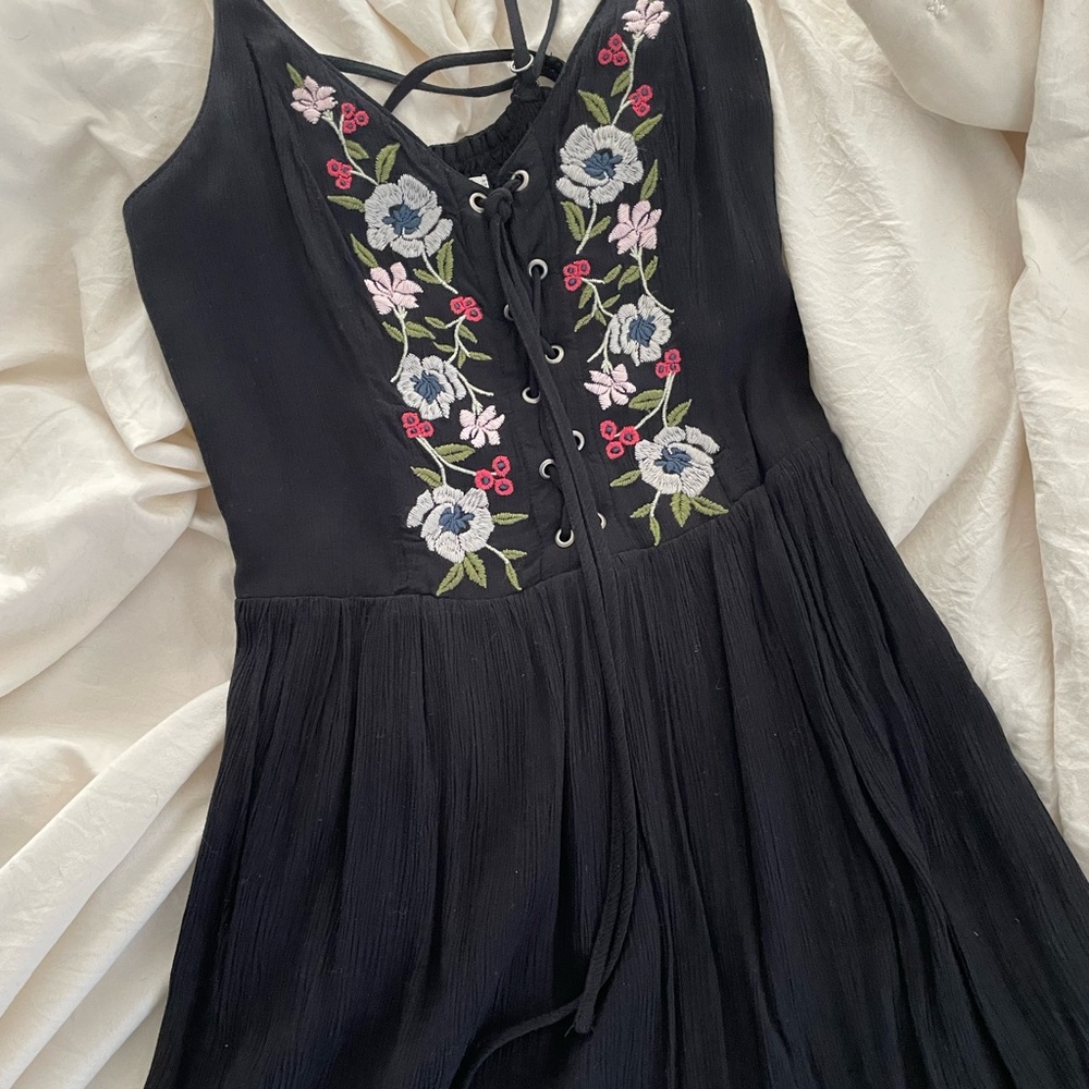 Floral Embroidered Black Dress